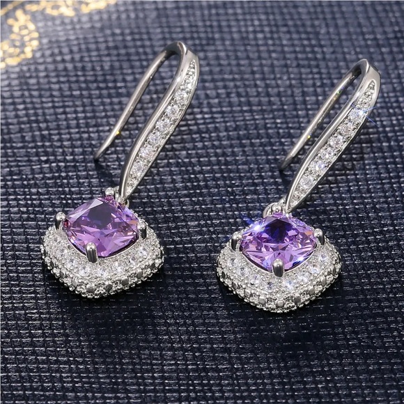 New Women’s 925 Silver Beautiful Amethyst Earrings - Picture 2 of 2